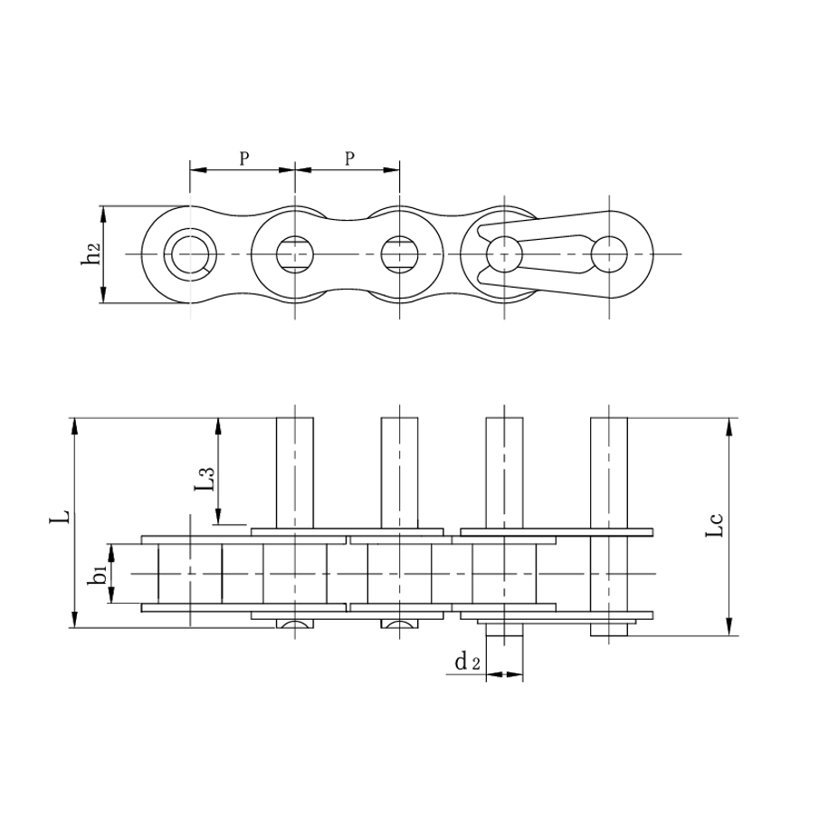Łańcuchy przenośników o krótkim skoku, wydłużone sworznie