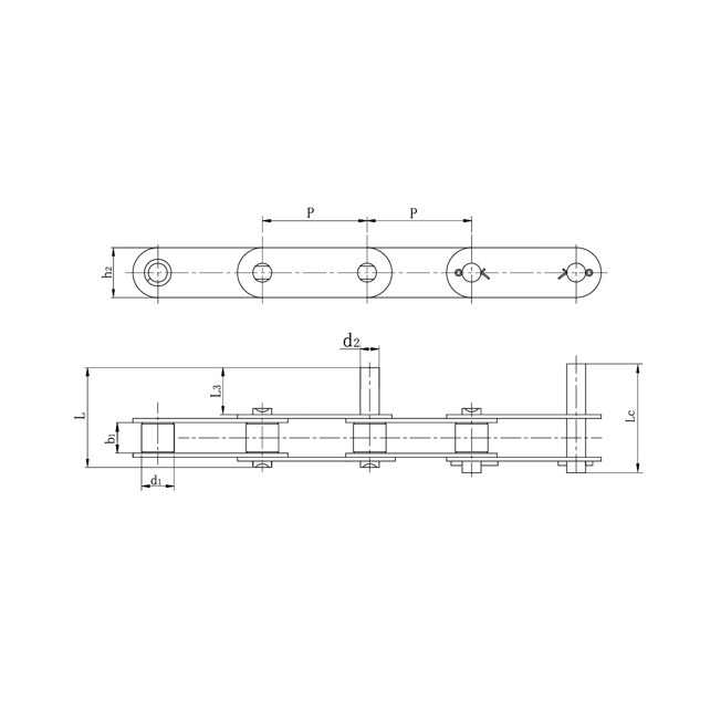 Łańcuchy przenośnikowe ze stali nierdzewnej o podwójnej podziałce z przedłużonymi sworzniami