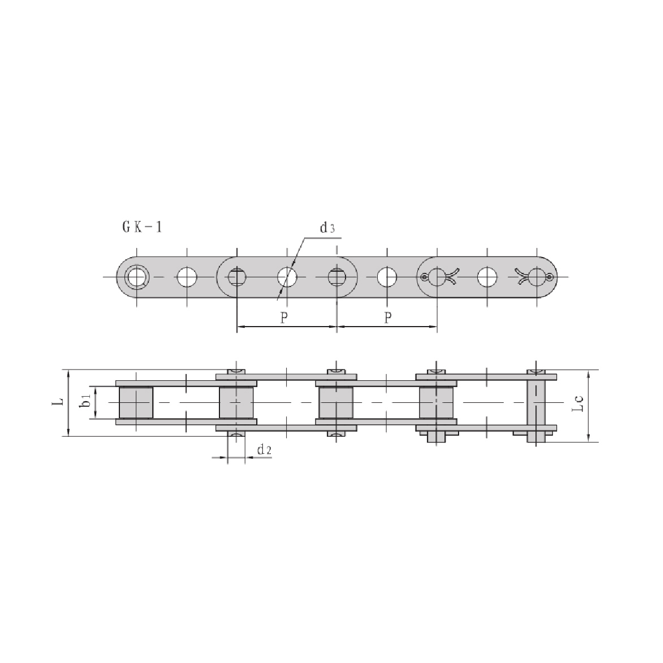 Łańcuchy przenośnikowe o podwójnej podziałce z otworami centralnymi