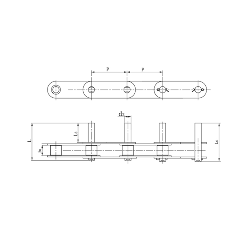 Łańcuchy przenośnikowe o podwójnej podziałce z wydłużonymi sworzniami